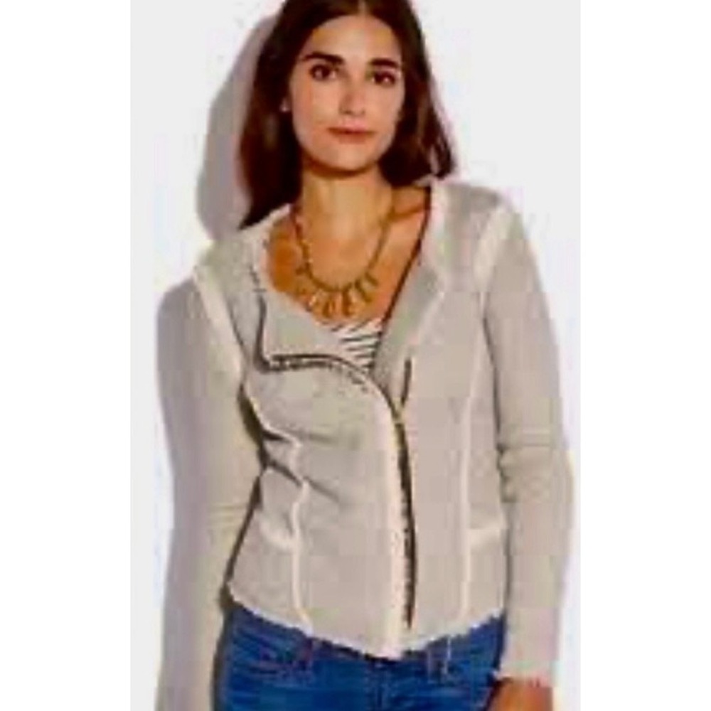 Lucky Brand Lucky Lotus Gray Knit Moto Jacket Asymmetrical Zip Raw Edge Womens M